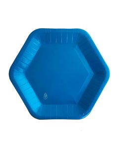 PLATO HEXAGONAL GRANDE AZUL X 8 UNI