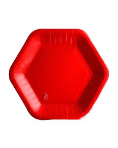 PLATO HEXAGONAL GRANDE ROJO X 8 UNI