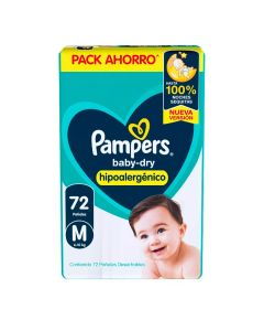 PAÑALES PAMPERS BABY-DRY HIPOALERGÉNICO X 72 UNIDADES. 