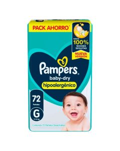 PAÑALES PAMPERS BABY-DRY HIPOALERGÉNICO X 72 UNIDADES