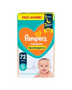 PAÑALES PAMPERS BABYSAN HIPOALERGÉNICO X 72 UNIDADES TALLE G