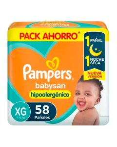 PAÑALES PAMPERS BABYSAN HIPOALERGÉNICO X 58 UNIDADES TALLE XG