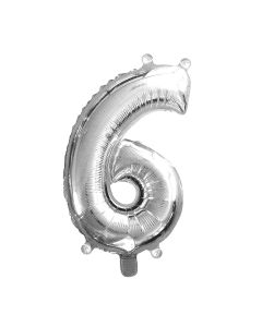 GLOBO NUMERO 6 METALIZADO PLATA 36 CM.