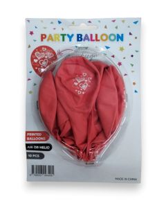 GLOBO 12'' IMPRESOS CORAZON ROJO Y BLANCO x 10 UNI. 
